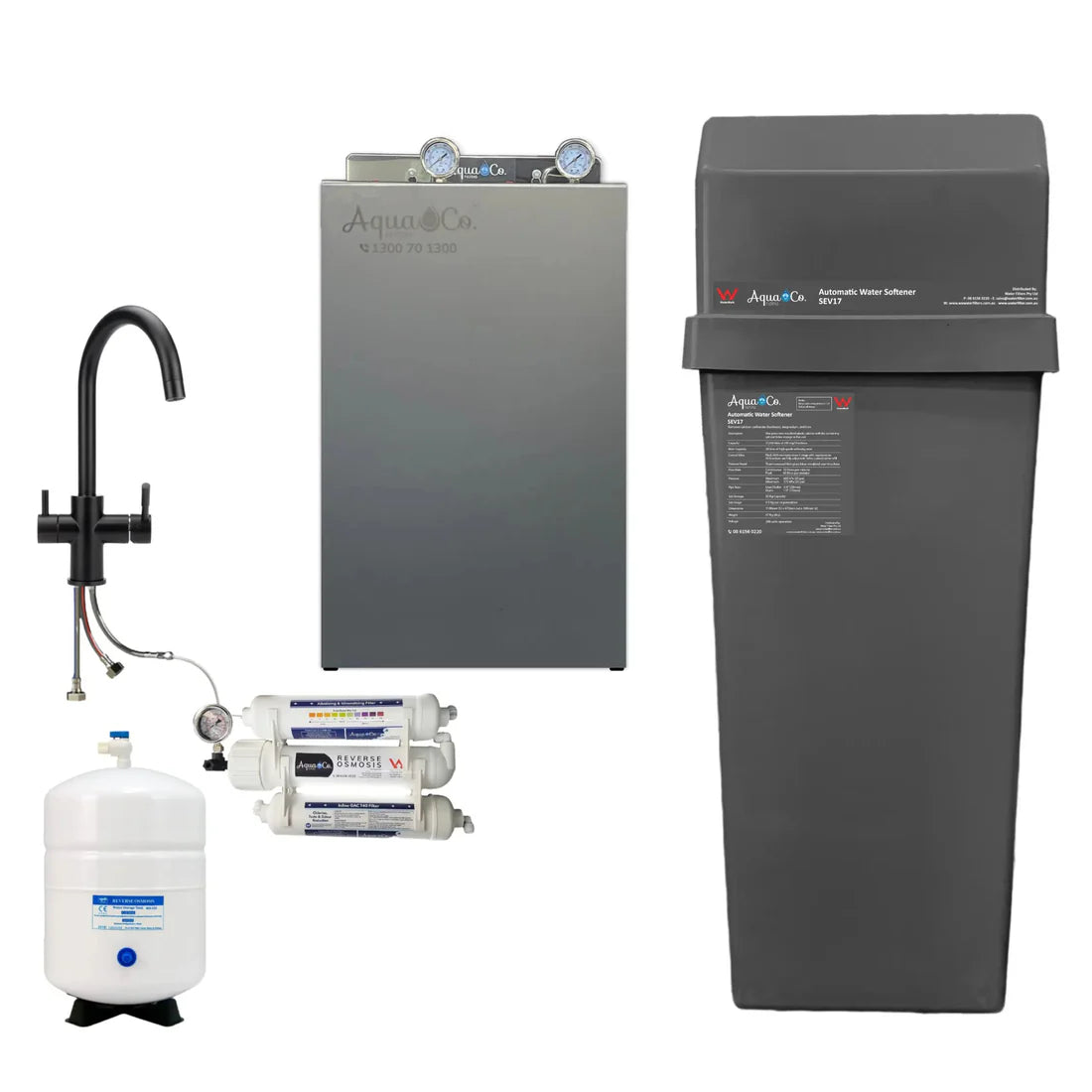AquaCo SEV17 Whole House Water Softener with Advanced PFAS Filtration & ROCOMP Reverse Osmosis