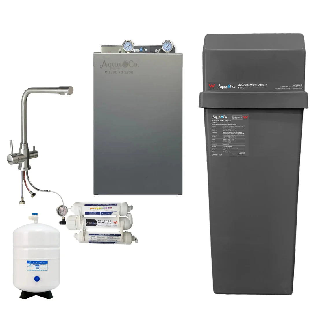AquaCo SEV17 Whole House Water Softener with Advanced PFAS Filtration & ROCOMP Reverse Osmosis