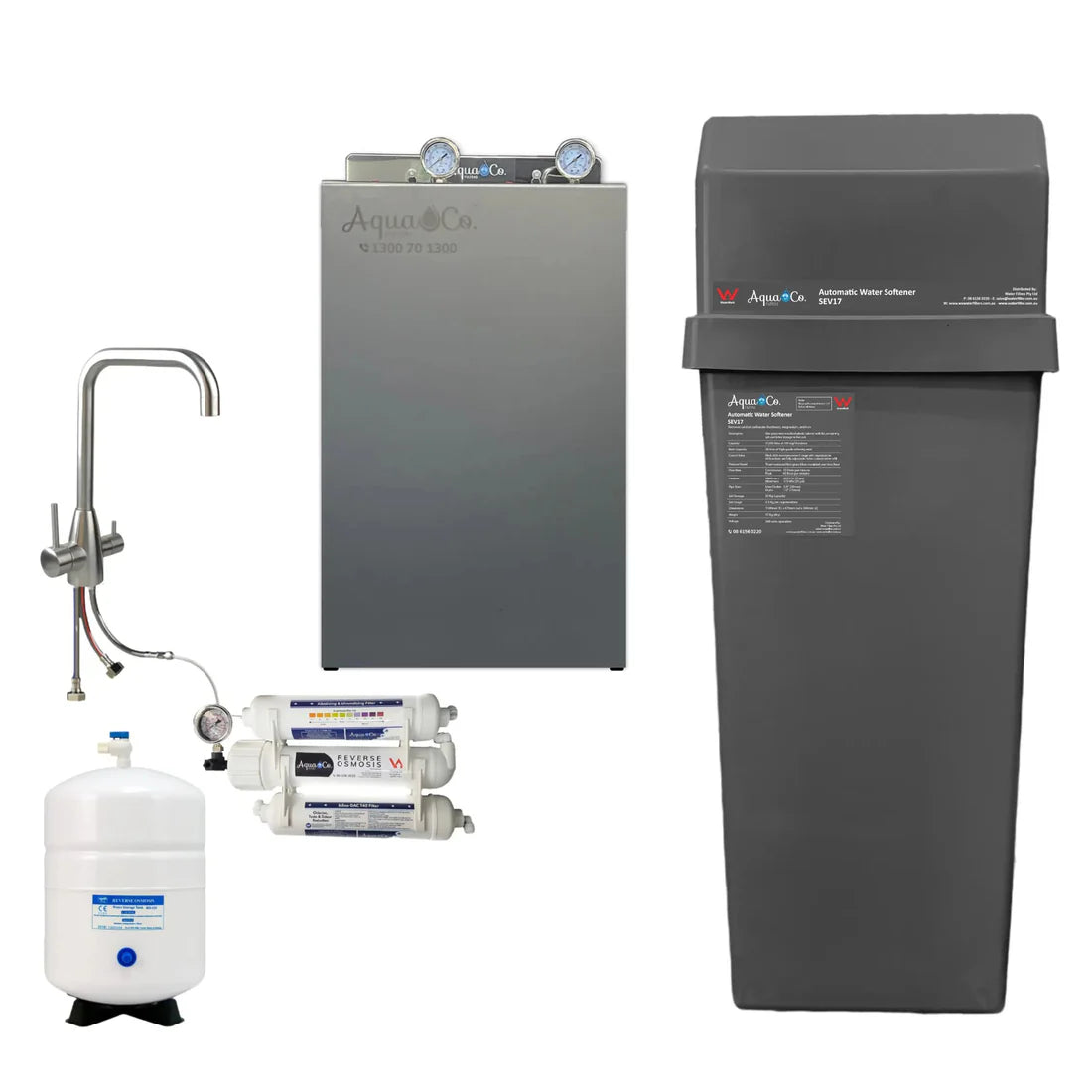 AquaCo SEV17 Whole House Water Softener with Advanced PFAS Filtration & ROCOMP Reverse Osmosis