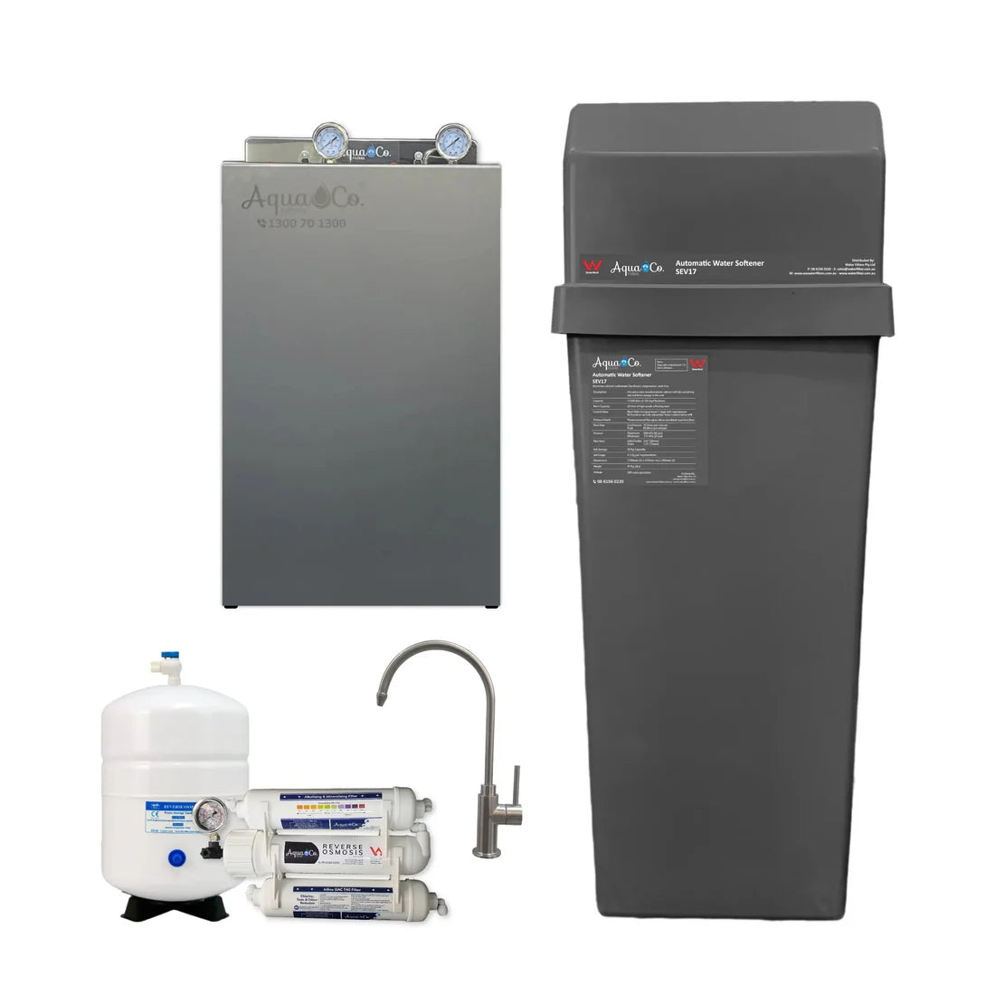 AquaCo SEV17 Whole House Water Softener with Advanced PFAS Filtration & ROCOMP Reverse Osmosis