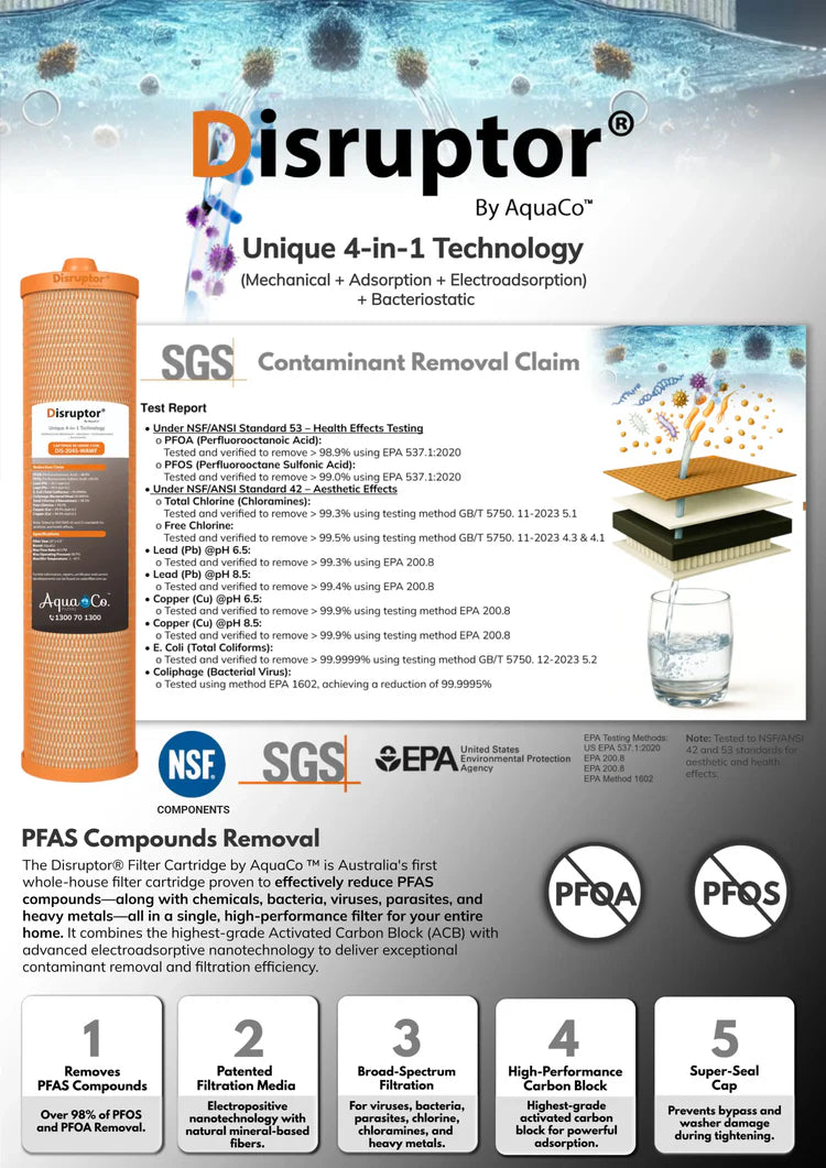 AquaCo Premium PFAS Whole House Water Filter System W/ ROCOMP Reverse Osmosis