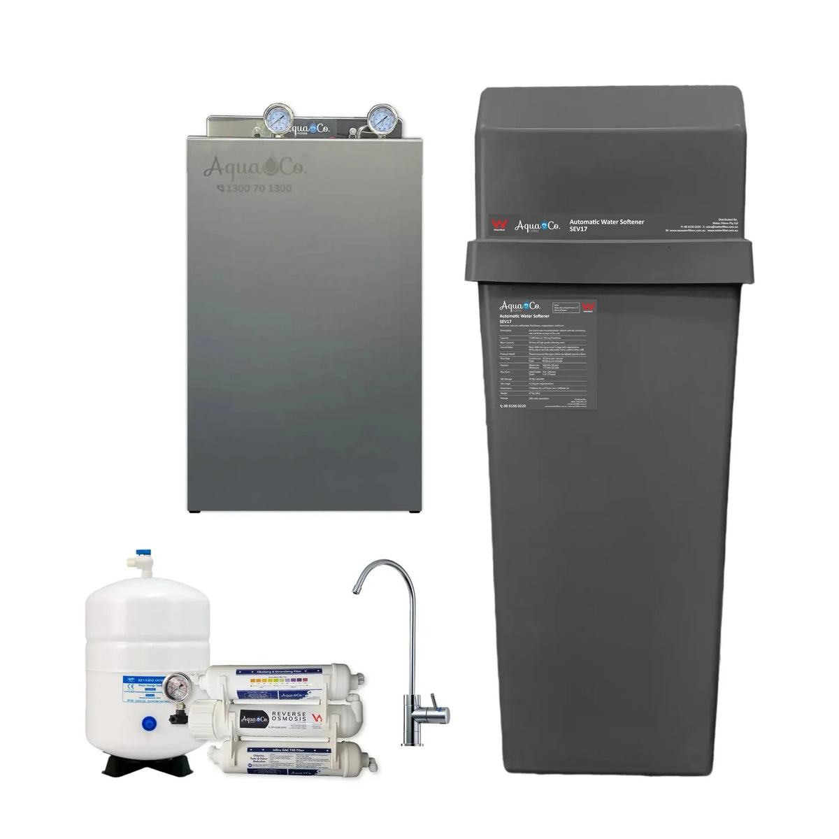 AquaCo SEV17 Whole House Water Softener with Advanced PFAS Filtration & ROCOMP Reverse Osmosis