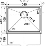 Square Undermount Sink 540 x 400