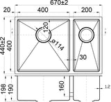 Square Undermount Sink 1 & 1/2